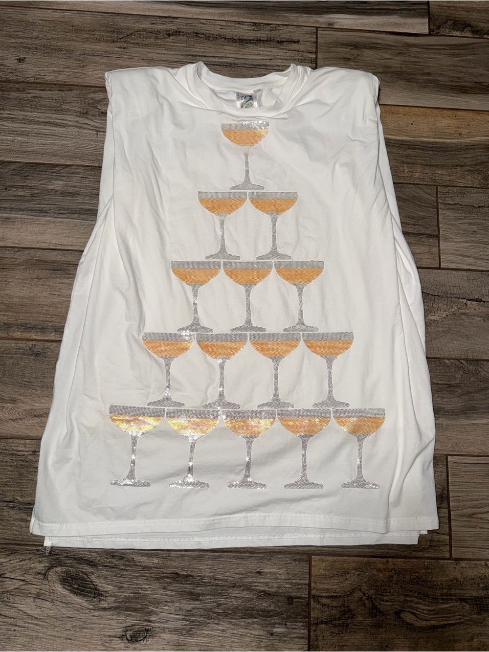 QUEEN OF SPARKLES White Tank Dress with Champagne Tower